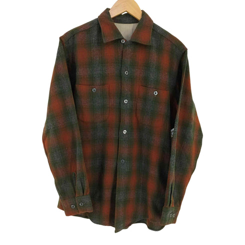 推定60~70s オープンカラー 両ポケ オンブレチェックネルシャツ 襟芯 メンズ import:M 15-15 1/2