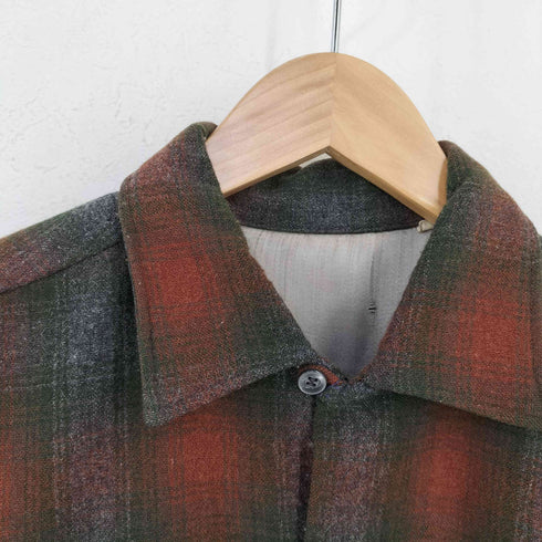 推定60~70s オープンカラー 両ポケ オンブレチェックネルシャツ 襟芯 メンズ import:M 15-15 1/2