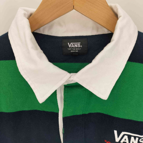 バンズ VANS 18AW ロゴ刺繍 ボーダー 比翼 ロングスリーブ ラガーシャツ メンズ import:L