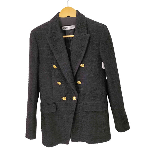 ザラ ZARA 金ボタンツイードダブルジャケット レディース import:S