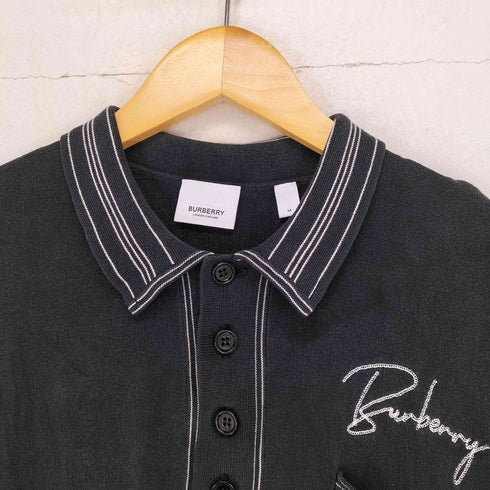 バーバリー BURBERRY 筆記体ロゴ塩集シルクポロシャツ メンズ JPN:M