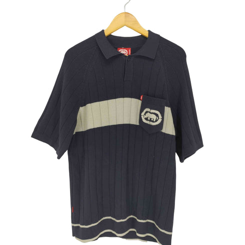 エコー ecco ポケットロゴ刺繍デザインハーフボタンS/S ニットポロシャツ メンズ JPN:M