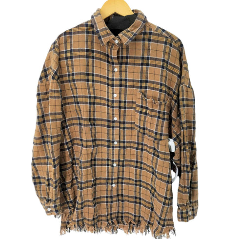 プニュズ PUNYUS L/S カットオフ加工 チェックネルシャツ メンズ