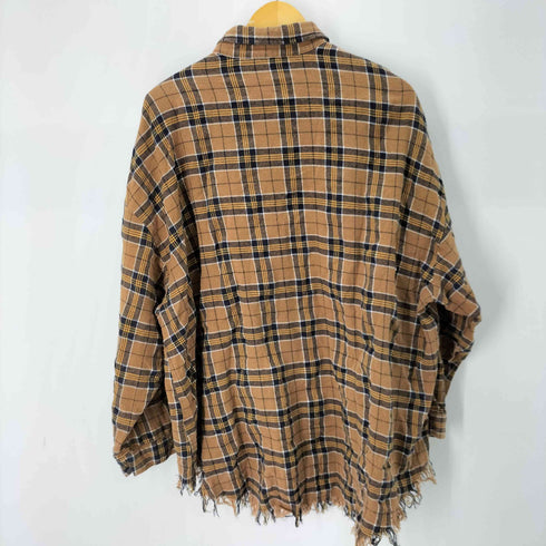 プニュズ PUNYUS L/S カットオフ加工 チェックネルシャツ メンズ