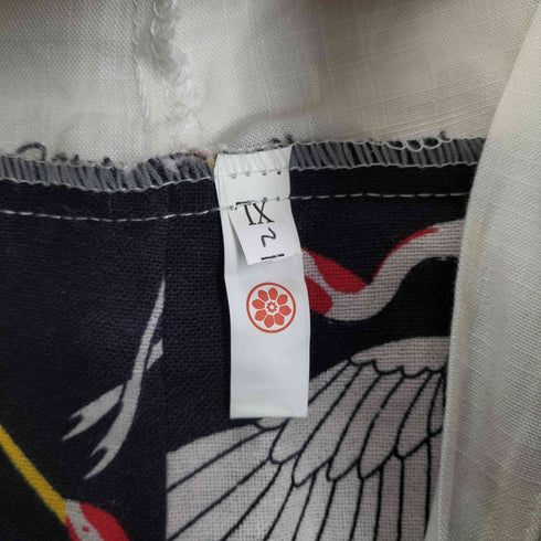 逆燕尾 鶴デザインドッキング半袖シャツ レディース JPN:XL
