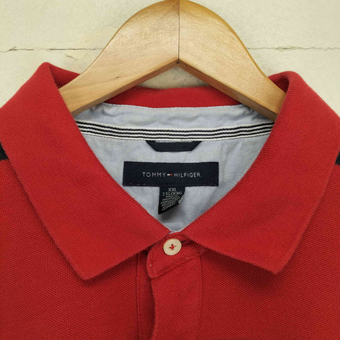 トミーヒルフィガー TOMMY HILFIGER ワンポイント刺繍 ボーダー柄 半袖ポロシャツ メンズ xxl