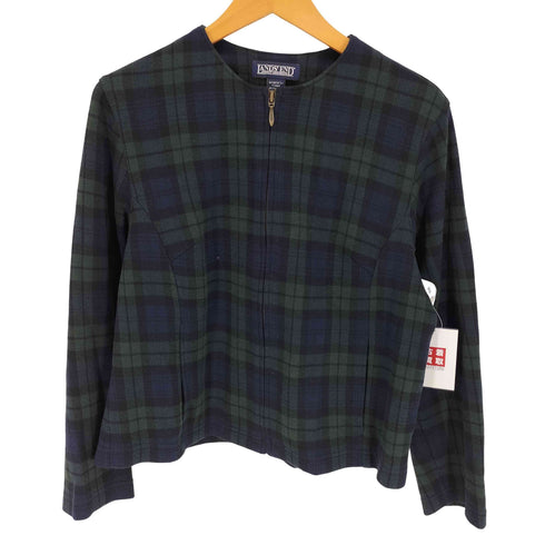 ランズエンド LANDS END 90-00S ブラックウォッチ ノーカラー ジップアップ ジャケット レディース import:S