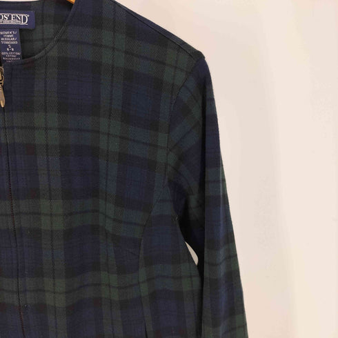 ランズエンド LANDS END 90-00S ブラックウォッチ ノーカラー ジップアップ ジャケット レディース import:S