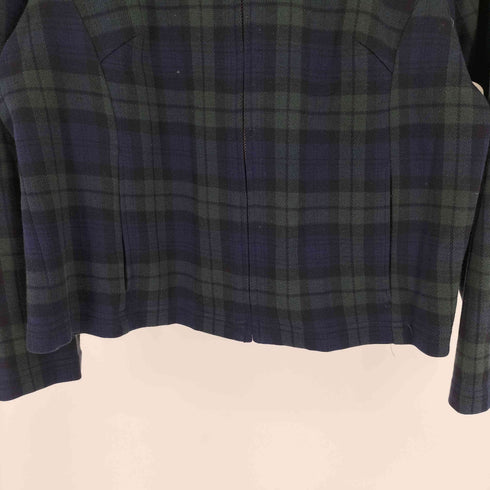 ランズエンド LANDS END 90-00S ブラックウォッチ ノーカラー ジップアップ ジャケット レディース import:S