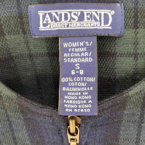 ランズエンド LANDS END 90-00S ブラックウォッチ ノーカラー ジップアップ ジャケット レディース import:S