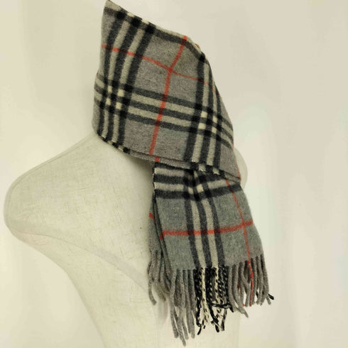 バーバリーズ BURBERRYS 90S 白タグ PURE CASHMERE 灰 ノバチェック フリンジ マフラー メンズ