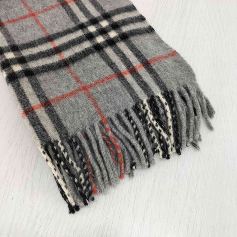 バーバリーズ BURBERRYS 90S 白タグ PURE CASHMERE 灰 ノバチェック フリンジ マフラー メンズ