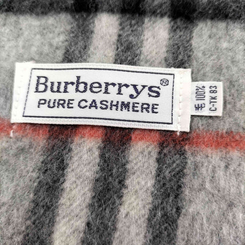 バーバリーズ BURBERRYS 90S 白タグ PURE CASHMERE 灰 ノバチェック フリンジ マフラー メンズ