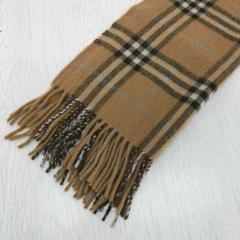 バーバリーズ BURBERRYS 90S 白タグ PURE CASHMERE ノバチェック フリンジ マフラー メンズ
