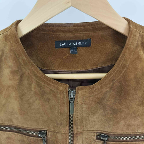 ローラアシュレイ LAURA ASHLEY 豚革 ピッグレザー ノーカラー ライダースジャケット レディース UK:12