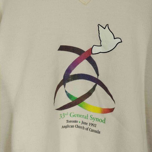 タルテックス TULTEX 90s MADE IN USA 33RD GENERAL SYNOD フロントプリント前Vスウェット メンズ JPN:L