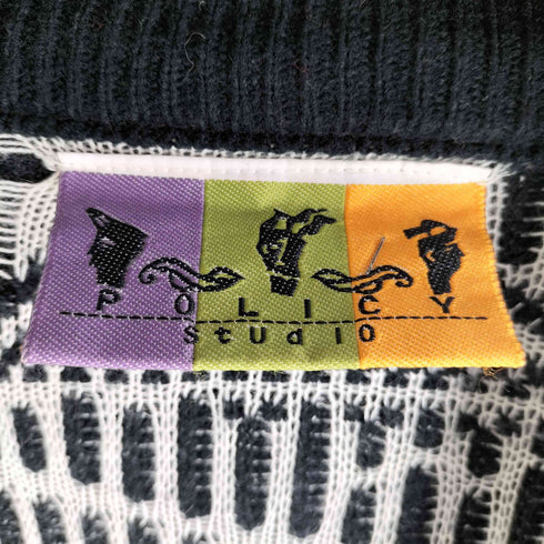 POLICY STUDIO 90s 韓国製 3Dニットカーディガン アクリルニット メンズ import:XL