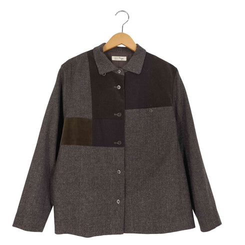 コットンハウスアヤ Cotton House Aya 素材切替 コットンポリブレンド ウール パッチワーク シャツ レディース