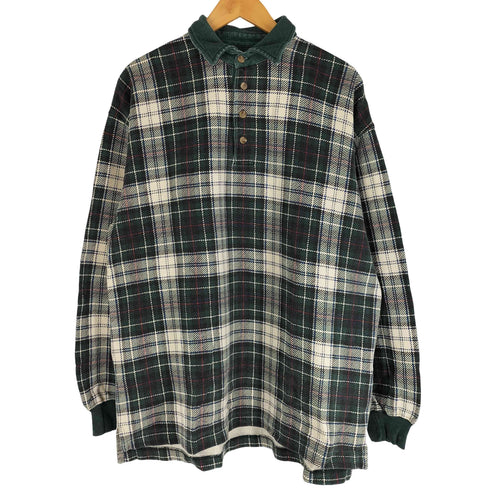 エディーバウアー Eddie Bauer 90s 白タグ チェック柄 長袖 鹿の子ポロシャツ 4B メンズ import:L