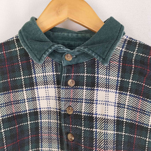 エディーバウアー Eddie Bauer 90s 白タグ チェック柄 長袖 鹿の子ポロシャツ 4B メンズ import:L