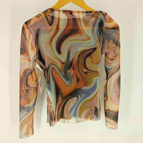 ザラ ZARA PRINTED MARBLE TULLE TOP プリント チュール トップス マルチカラー セカンドスキン レディース import:S