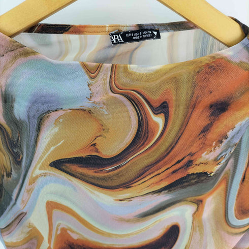 ザラ ZARA PRINTED MARBLE TULLE TOP プリント チュール トップス マルチカラー セカンドスキン レディース import:S