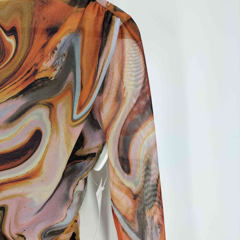 ザラ ZARA PRINTED MARBLE TULLE TOP プリント チュール トップス マルチカラー セカンドスキン レディース import:S