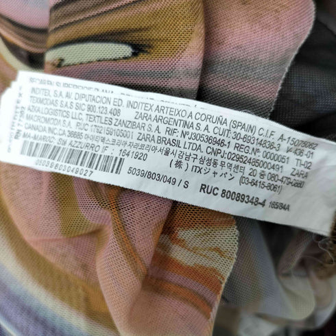 ザラ ZARA PRINTED MARBLE TULLE TOP プリント チュール トップス マルチカラー セカンドスキン レディース import:S
