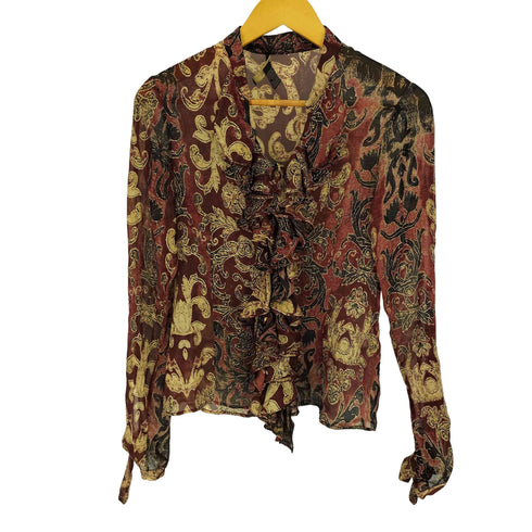 ロベルトカヴァリ roberto cavalli イタリア製 花柄 総柄 シアー シルク ブラウス レディース import:M