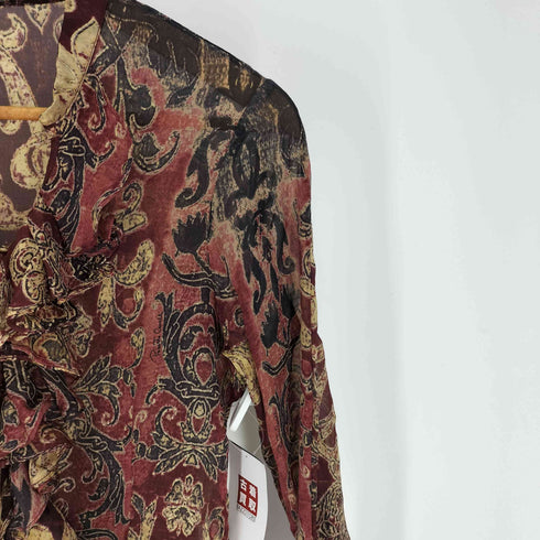 ロベルトカヴァリ roberto cavalli イタリア製 花柄 総柄 シアー シルク ブラウス レディース import:M