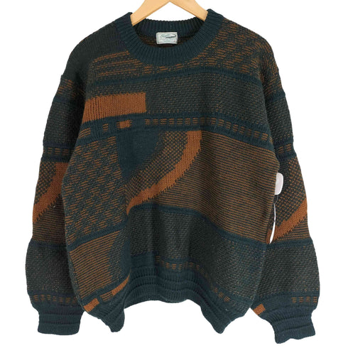 クロコダイル crocodile OLD 日本製 総柄 クルーネックウールニット セーター メンズ JPN:M