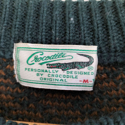クロコダイル crocodile OLD 日本製 総柄 クルーネックウールニット セーター メンズ JPN:M