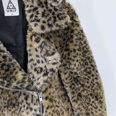 ユニフ UNIF レオパード ダブルライダース ボアフリース ジャケット レディース import:XS