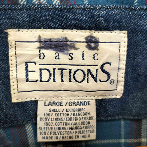 BASIC EDITION 90s 襟コーデュロイ 裏地ネル デニムカバーオール ハンティングジャケット メンズ import:L