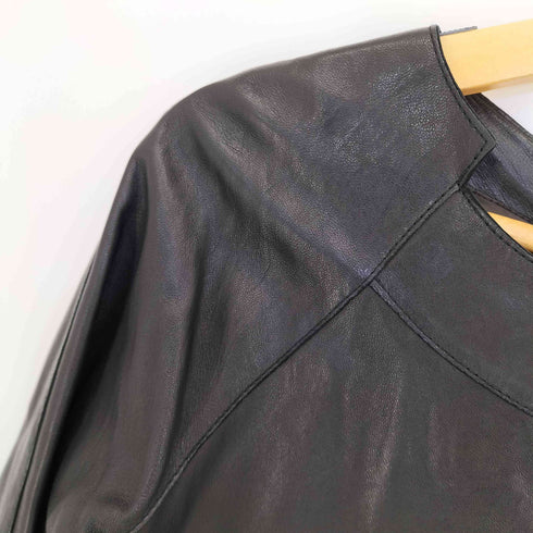 羊革 ノーカラー レザーハーフコート レディース JPN:38