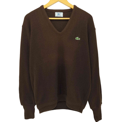 アイゾッドラコステ IZOD LACOSTE 70-80s ユニオンチケット ワンポイント刺繍 Vネック L/S アクリルニット レディース import:L