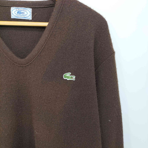 アイゾッドラコステ IZOD LACOSTE 70-80s ユニオンチケット ワンポイント刺繍 Vネック L/S アクリルニット レディース import:L