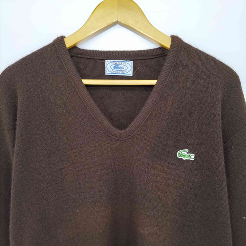 アイゾッドラコステ IZOD LACOSTE 70-80s ユニオンチケット ワンポイント刺繍 Vネック L/S アクリルニット レディース import:L