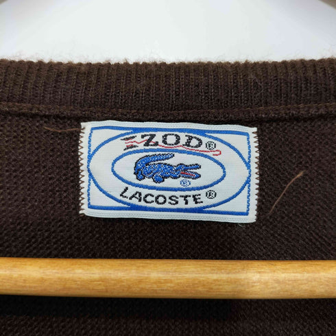 アイゾッドラコステ IZOD LACOSTE 70-80s ユニオンチケット ワンポイント刺繍 Vネック L/S アクリルニット レディース import:L