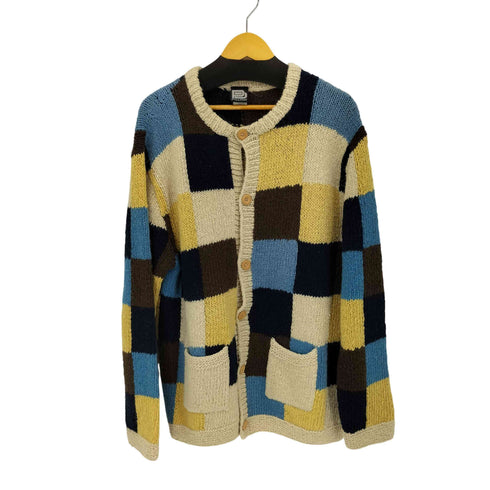 ブロックチェックウールノーカラージャケット メンズ import:L