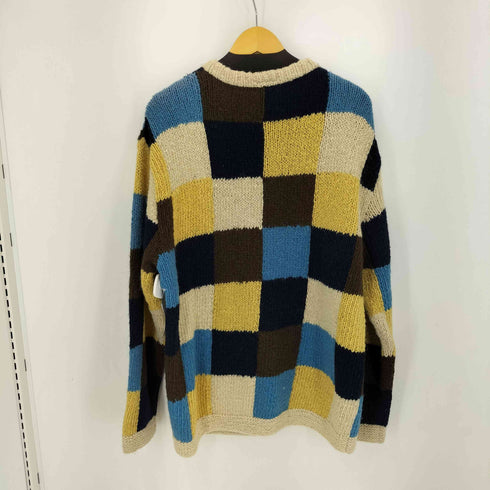 ブロックチェックウールノーカラージャケット メンズ import:L