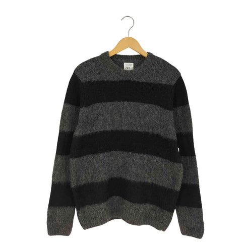 ザラ ZARA ボーダー アクリルポリ シャギーニット メンズ import:L