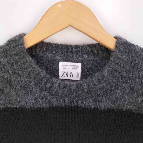 ザラ ZARA ボーダー アクリルポリ シャギーニット メンズ import:L