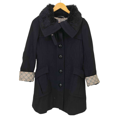 バーバリーブルーレーベル BURBERRY BLUE LABEL 裏地ノバチェック メルトンファー付スタンドカラーコート レディース 36