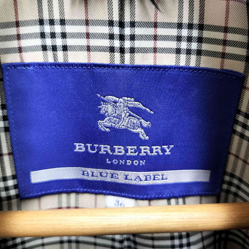 バーバリーブルーレーベル BURBERRY BLUE LABEL 裏地ノバチェック メルトンファー付スタンドカラーコート レディース 36