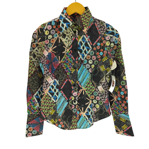 ポールスミスブラック Paul Smith BLACK 裁縫道具 ボタン リボン メジャー 総柄 L/S ドレス シャツ ロングカフス レディース EUR:40