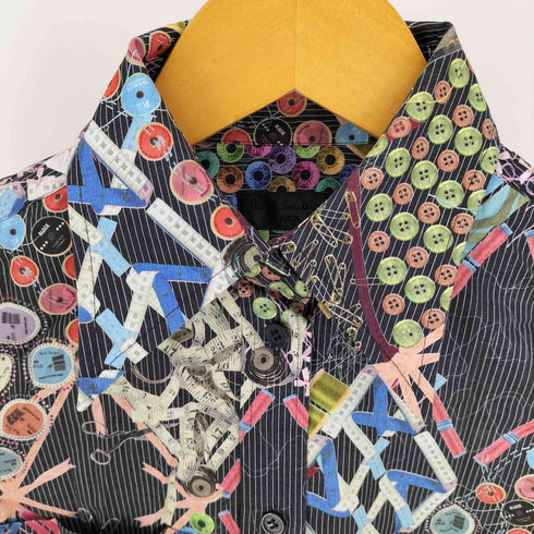 ポールスミスブラック Paul Smith BLACK 裁縫道具 ボタン リボン メジャー 総柄 L/S ドレス シャツ ロングカフス レディース EUR:40