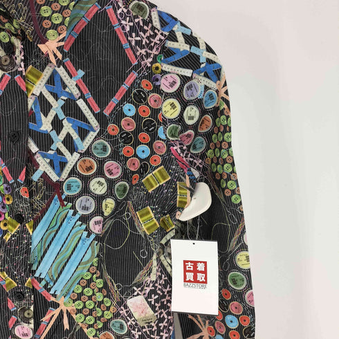 ポールスミスブラック Paul Smith BLACK 裁縫道具 ボタン リボン メジャー 総柄 L/S ドレス シャツ ロングカフス レディース EUR:40