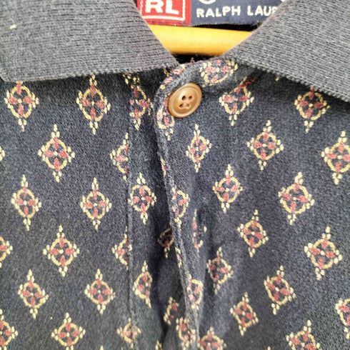 チャップスラルフローレン CHAPS RALPH LAUREN 総柄コットン ロングスリーブポロシャツ メンズ import:L