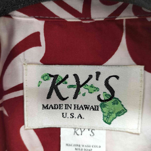 KY'S USA製 ハワイ製 総柄プリントS/Sアロハシャツ ハイビスカス メンズ JPN:S